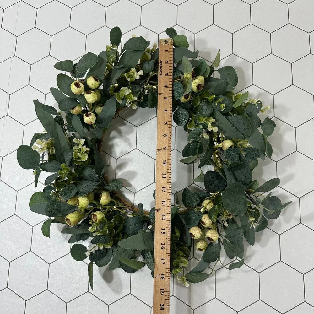 Faux Eucalyptus Wreath with Berries Greenery Front Door Wall Decor 18 Inch